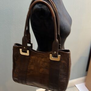 Francesco Biasia Leather Brown Leather crocodile-embossed shoulder bag